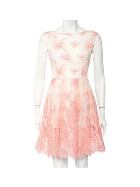 Alice + Olivia Pale Pink Lace Fit-and-Flare Long Sleeve Dress